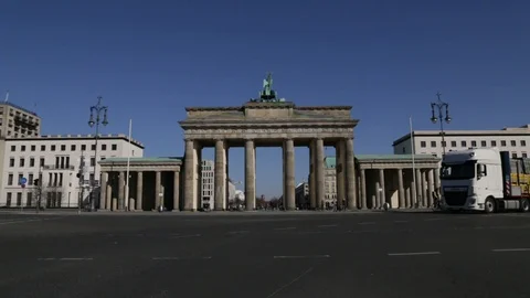 Berlin Brandenburg Gate During Global Corona Crisis - Empty - Traffic Stock Footage