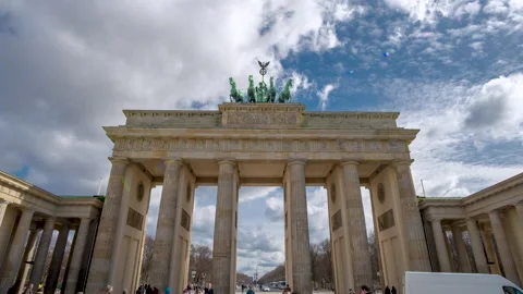 Berlin Brandenburger Gate Hyperlapse Timelapse Brandenburger Tor. Clouds. Stock Footage 161224512
