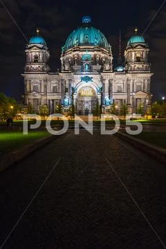 Berlin Cathedral illuminated by the lights of the illumination, Germany Stock Photos