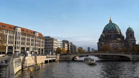 The berlin cathedral with spree river while sunset, Germany Stock Photos