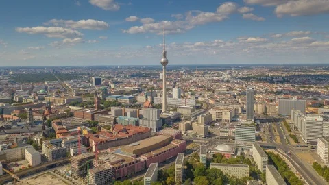 Berlin center tv tower traffic streets aerial panorama 4k timelapse germany Stock Footage