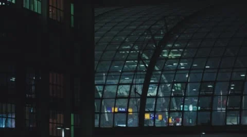 Berlin Central Station Architecture At Night Stock Footage 60004512