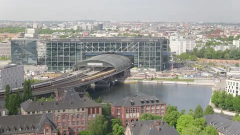 Berlin Central Station Panorama View Charite Campus Spree River - Aug 5 2024 Stock Footage 329332404