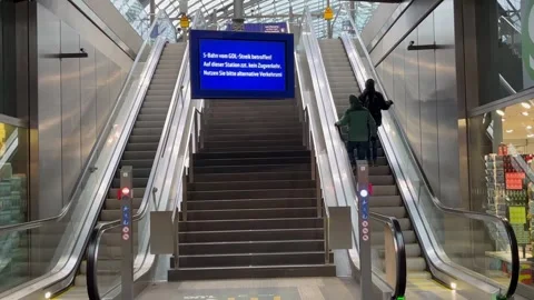 Berlin: Central train station during labour union strike of German GDL, 4K Stock Footage 257927888