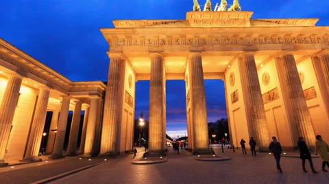 Berlin - City Night Timelapse Brandenburg Gate Germany Time Lapse Hyperlapse 4k Stock Footage