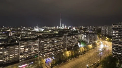Berlin City by Night Timelapse Stock Footage 76056629