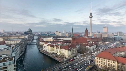 Berlin city skyline. Couds move fast across the sky. Time lapse video. Stock Footage 123746377