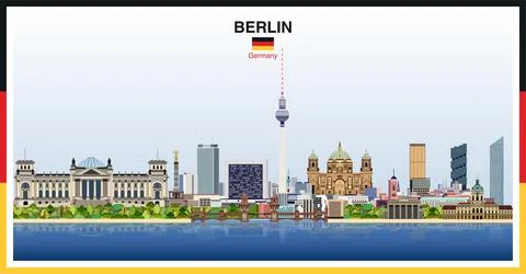 Berlin city skyline with frame border in the colors of the German flag Stock Illustration