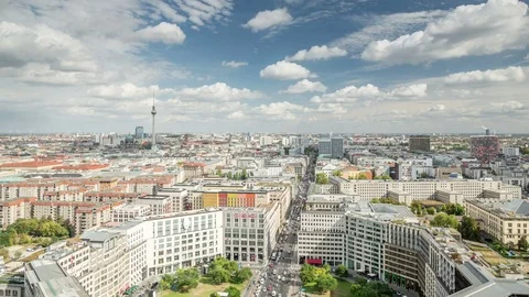 Berlin city skyline. White clouds move across the blue sky. 4K time lapse video. Stock Footage 85068645