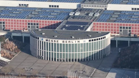 Berlin, city state of Berlin, Germany, December, 14, 2025: Aerial View of Messe Stock Footage 325986965