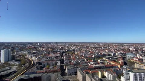 Berlin Cityscape Aerial View with Construction Site and Trains Stock Footage 332421387