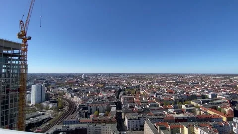 Berlin Cityscape Aerial View with Construction Site and Trains Stock Footage 332421565