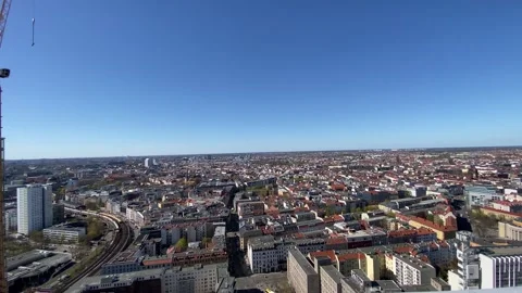 Berlin Cityscape Aerial View with Construction Site and Trains Stock Footage 332421615