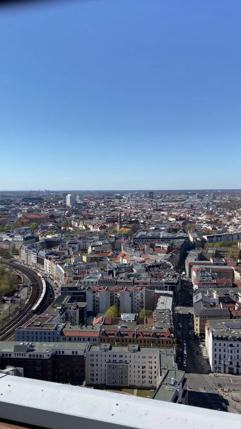 Berlin Cityscape Aerial View with Construction Site and Trains Stock Footage 332439340