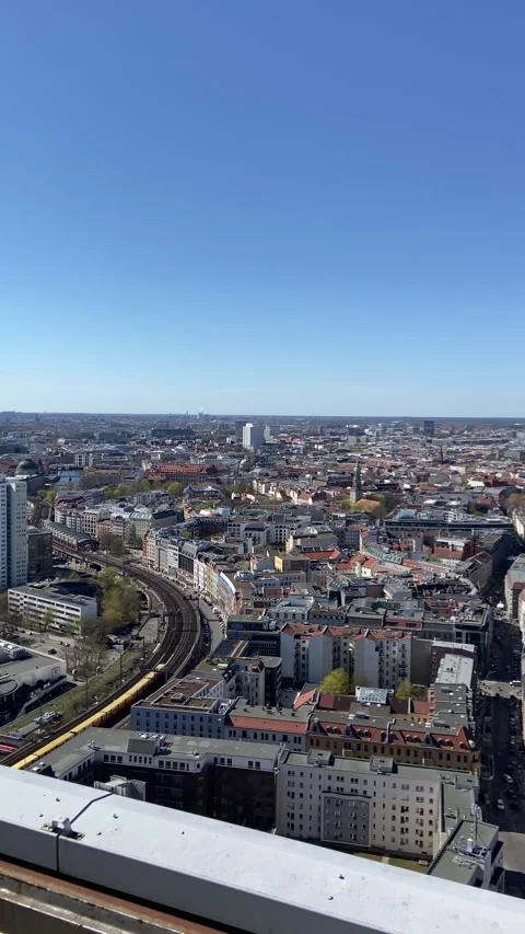 Berlin Cityscape Aerial View with Construction Site and Trains Stock Footage 332439745