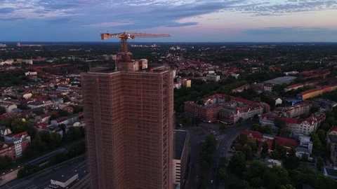Berlin cityscape Building ruin skyscraper construction at twilight. Great Stock Footage 341992680