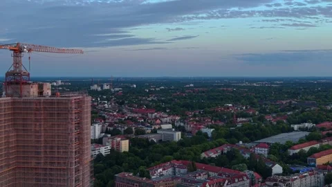 Berlin cityscape Building ruin skyscraper construction at twilight. Smooth Stock Footage 342022825
