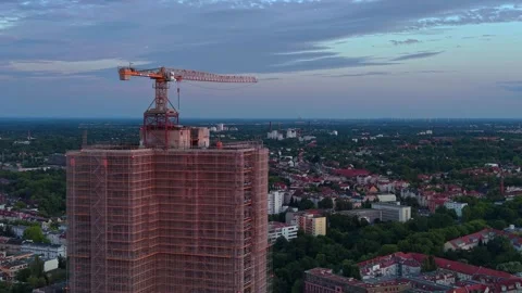 Berlin cityscape Building ruin skyscraper construction. Nice aerial view drone Stock Footage 344573365