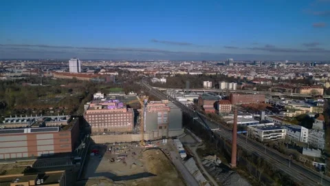 Berlin cityscape developing infrastructure buildings. Amazing aerial view drone Video stock 325439241