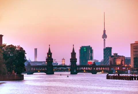 Berlin cityscape with oberbaum bridge Stock Photos