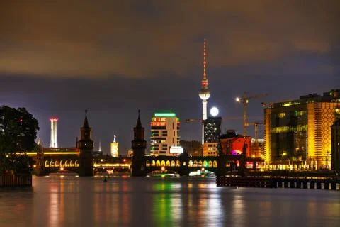 Berlin cityscape with Oberbaum bridge Stock Photos