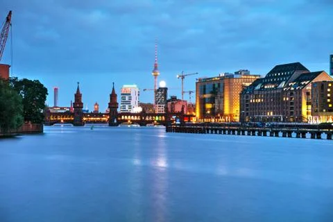 Berlin cityscape with Oberbaum bridge Stock Photos