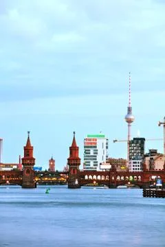 Berlin cityscape with Oberbaum bridge Stock Photos