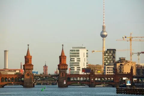 Berlin cityscape with Oberbaum bridge Stock Photos