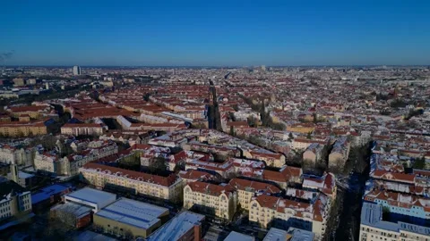Berlin cityscape overview on a cold clear winter day. Perfect aerial view drone Stock Footage 329037656