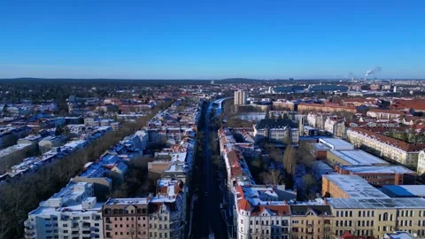 Berlin cityscape overview on a cold clear winter day. Dramatic aerial view drone 스톡 동영상 329037780