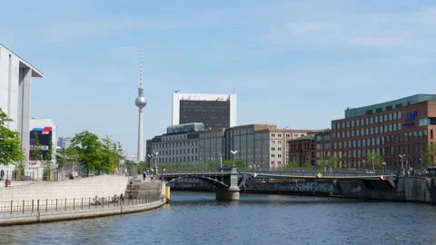 Berlin Cityscape with Spree River and TV Tower Stock Footage 346812737