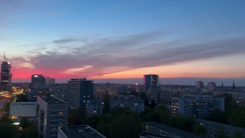 Berlin cityscape sunset aerial view, TV tower and Karl-Marx-Allee, urban de.. Stock Footage 337941606