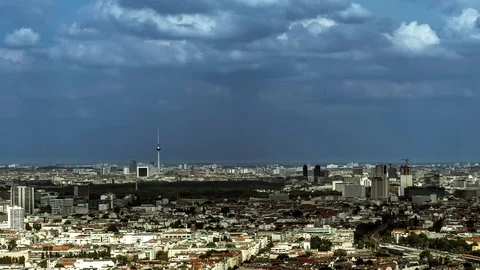 Berlin Cityscape, Timelapse with Sun and Clouds Stock Footage 70818073