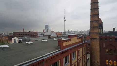 Berlin cityscape, tv tower, red brick buildings, view from rooftop, Germany Vídeos de archivo 76285862