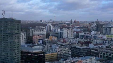 Berlin cityscape west buildings, cloudy sky. Gorgeous aerial view flight drone Stock Footage 296663528