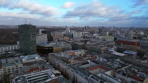 Berlin cityscape west buildings, cloudy sky. Wonderful aerial view flight drone Stock Footage 296663541