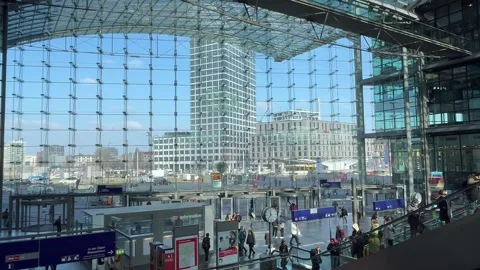 Berlin: Commuters at Central Train Station during labour union strike, 4K Stock Footage 267120665