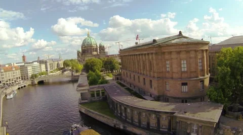 Berlin Dom aerial, old national gallery Stock Footage