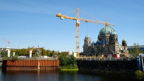 Berlin Dome and Construction work with a moving Crane Stock Footage 116489439