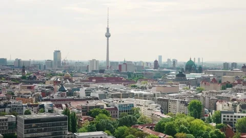 Berlin Downtown Skyline Panorama View Towards TV Tower - Aug 5 2024 Stock Footage 329332445