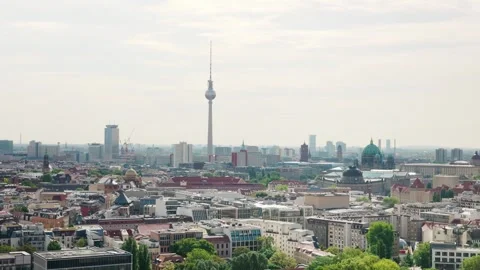 Berlin Downtown Skyline Panorama View Towards TV Tower - Aug 5 2024 Stock Footage 329332516