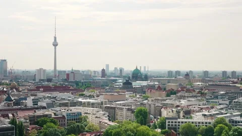 Berlin Downtown Skyline Panorama View Towards TV Tower - Aug 5 2024 Stock Footage 329332545