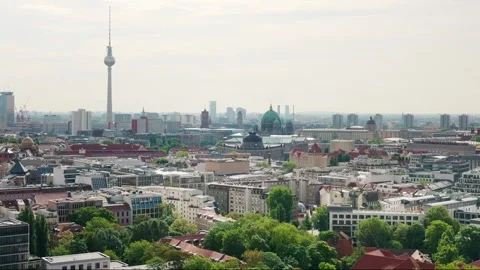 Berlin Downtown Skyline Panorama View Towards TV Tower - Aug 5 2024 Stock Footage 329332590