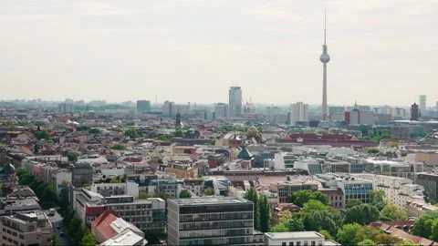 Berlin Downtown Skyline Panorama View Towards TV Tower - Aug 5 2024 Stock Footage 329332615