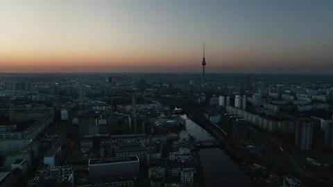 Berlin drone flyover sunset Spree River TV Tower cinematic Stock Footage 328781203