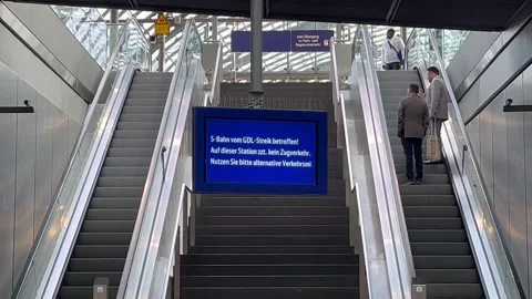 Berlin: Empty escalators at Central Train Station during labour union strike, 4K Stock Footage 267118779