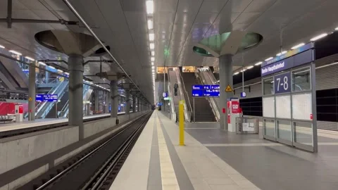 Berlin: Empty platforms at central train station during labour union strike, 4K Stock Footage 257928222