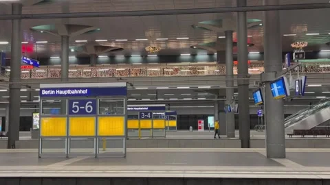 Berlin: Empty platforms at central train station during labour union strike, 4K Stock Footage 257928235