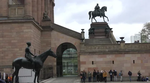 Berlin, Equestrian statue of Friederich W. IV  before the Old Museum. Stock Footage 63799812