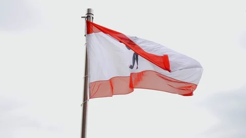 Berlin flag. Flying in the wind on top of a building Stock Footage 108144449